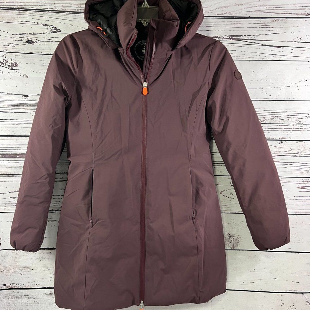 SAVE THE DUCK Women's Hooded Puffer Parka Jacket Raincoat Size 0/XS Purple